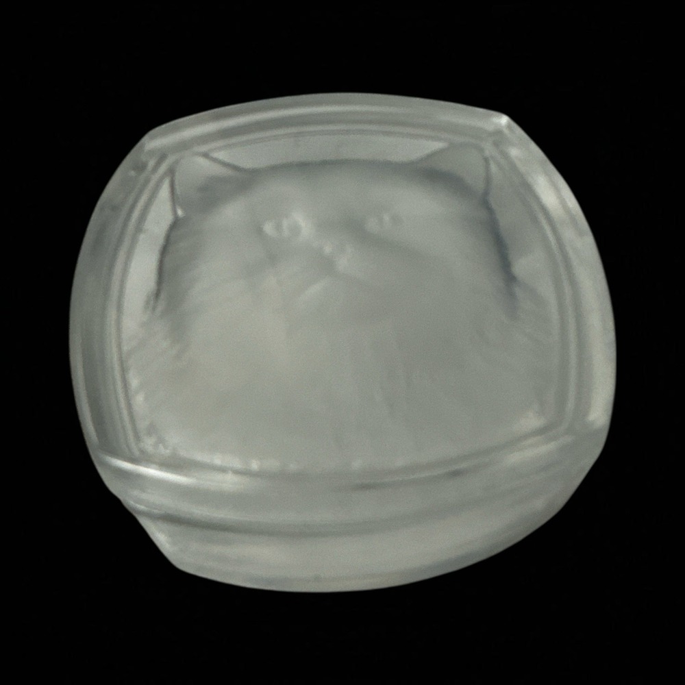 Cat Face Frosted Glass Intaglio Kitty Lead Crystal 4" Trinket Jewelry Box